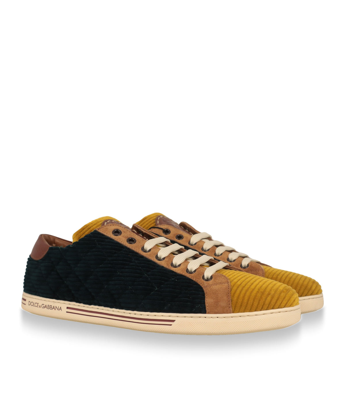 Dolce & Gabbana Low-Top Sneaker Paar in Cord mit Wildledereinsätzen, Dreiviertelansicht