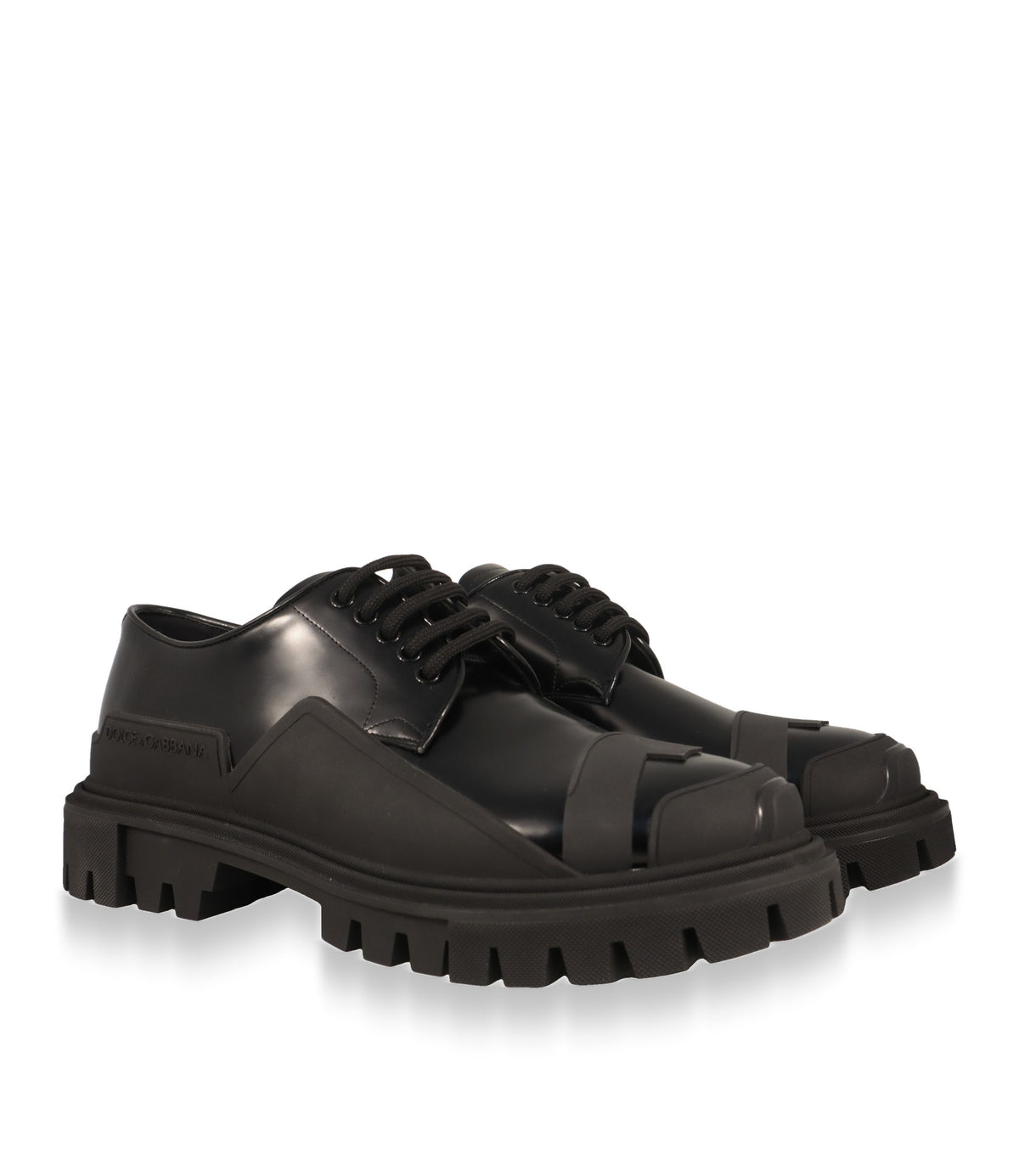Dolce & Gabbana Derby Schuhe Herren schwarz, Paaransicht schräg von vorn mit Gummiapplikationen