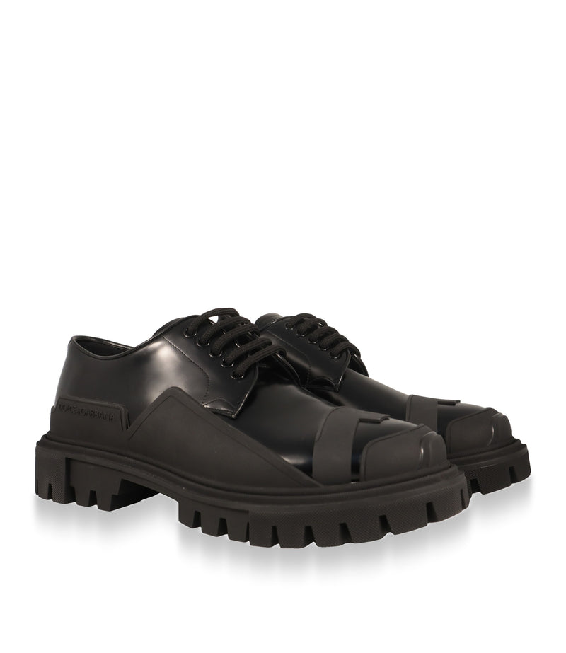 Dolce & Gabbana Derby Schuhe Herren schwarz, Paaransicht schräg von vorn mit Gummiapplikationen