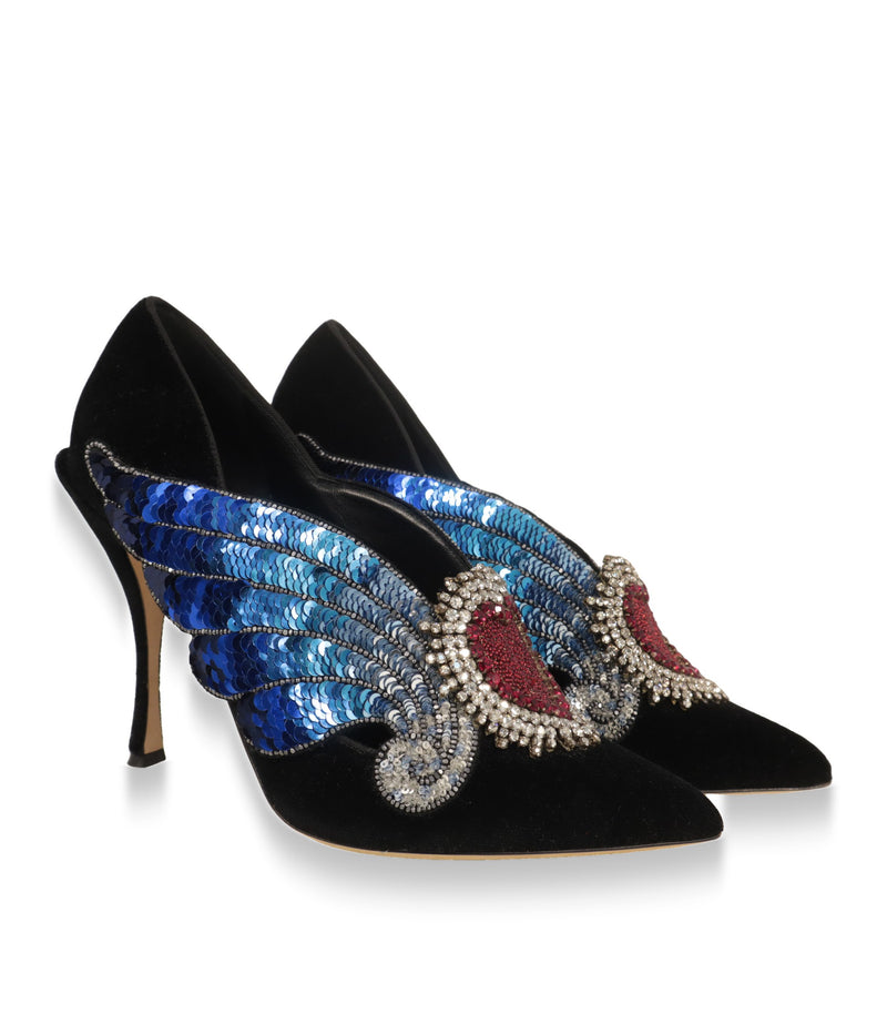 Dolce & Gabbana Pumps Paar in Schwarz mit blauen Pailletten und Kristallherz