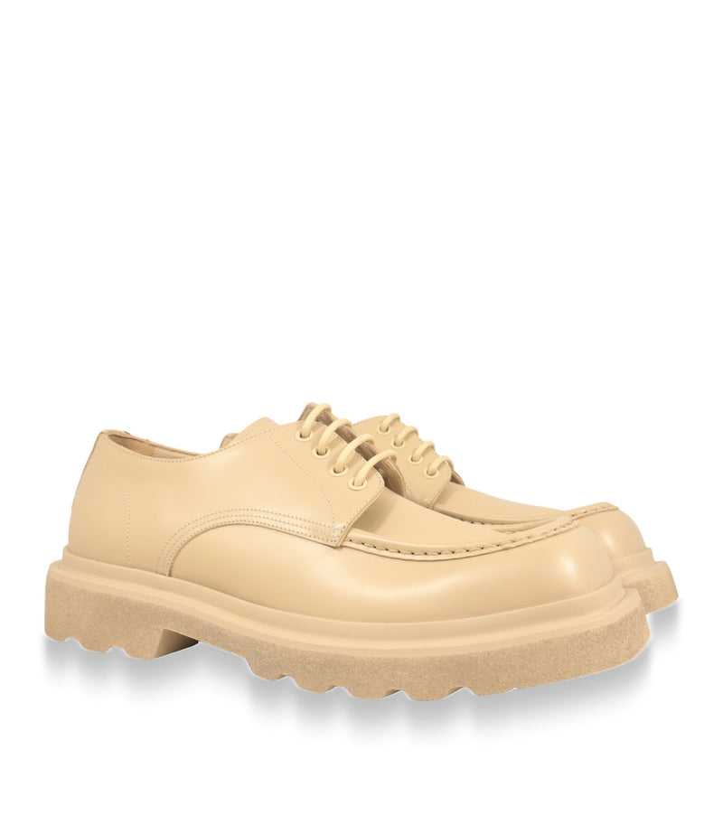 Dolce & Gabbana Derby Schuhe Herren beige, Dreiviertelansicht des Paares mit Schnürung
