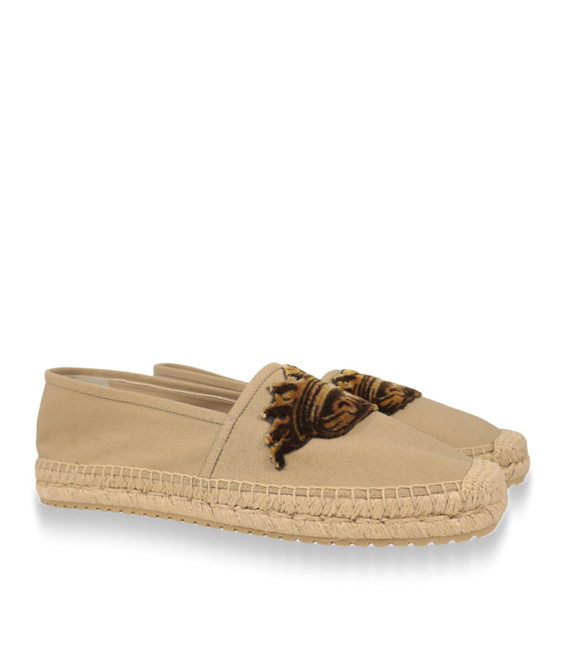 Dolce & Gabbana Espadrilles Herren beige mit barocker Samtstickerei, Dreiviertelansicht