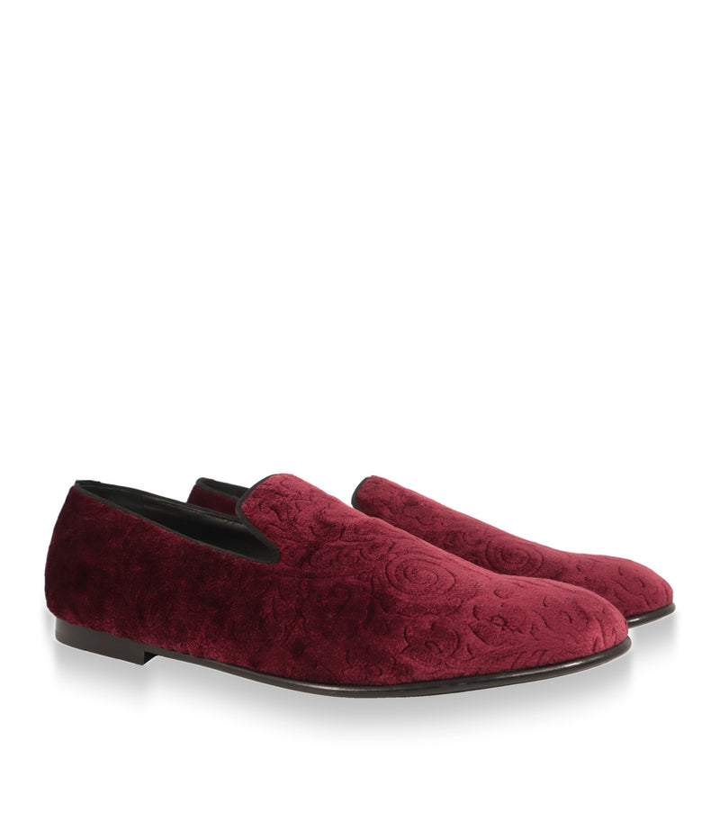 Dolce & Gabbana Slipper Paar in Bordeaux mit geprägtem Barockmuster