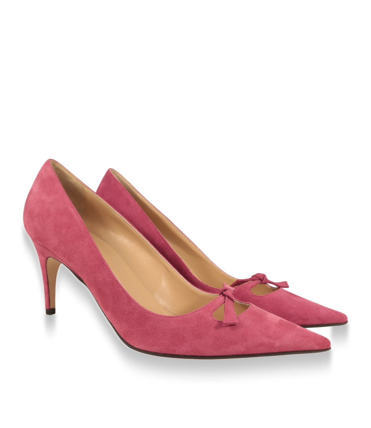 Sergio Rossi Damen Pumps pink im Paar, Schrägansicht mit Wildlederschleife