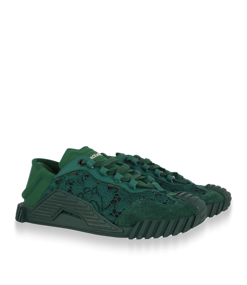 Dolce & Gabbana Sneaker Damen grün mit Netz und Veloursleder – Schrägansicht des Paares