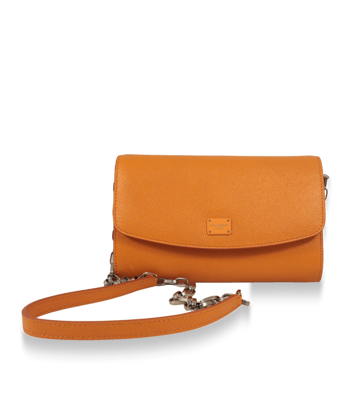 Dolce & Gabbana Umhängetasche Orange mit abnehmbarem Lederriemen und silberfarbener Kette
