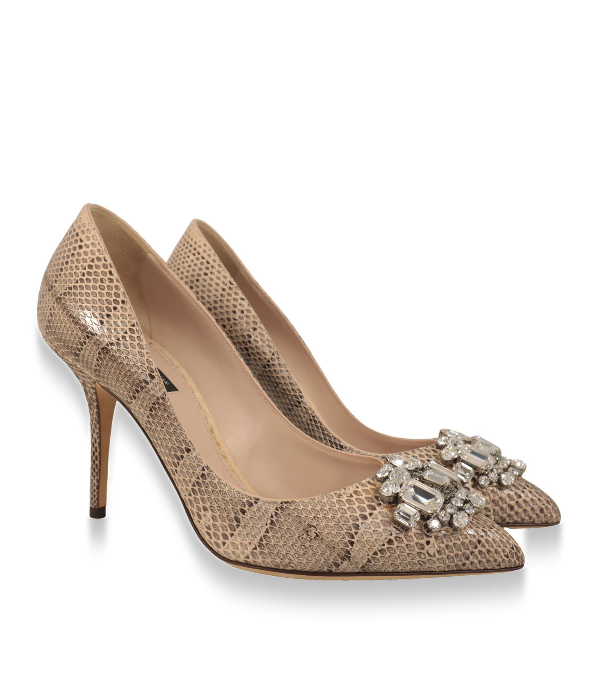 Dolce & Gabbana Pumps Größe 39 mit Kristallbrosche, Paar in Schrägansicht