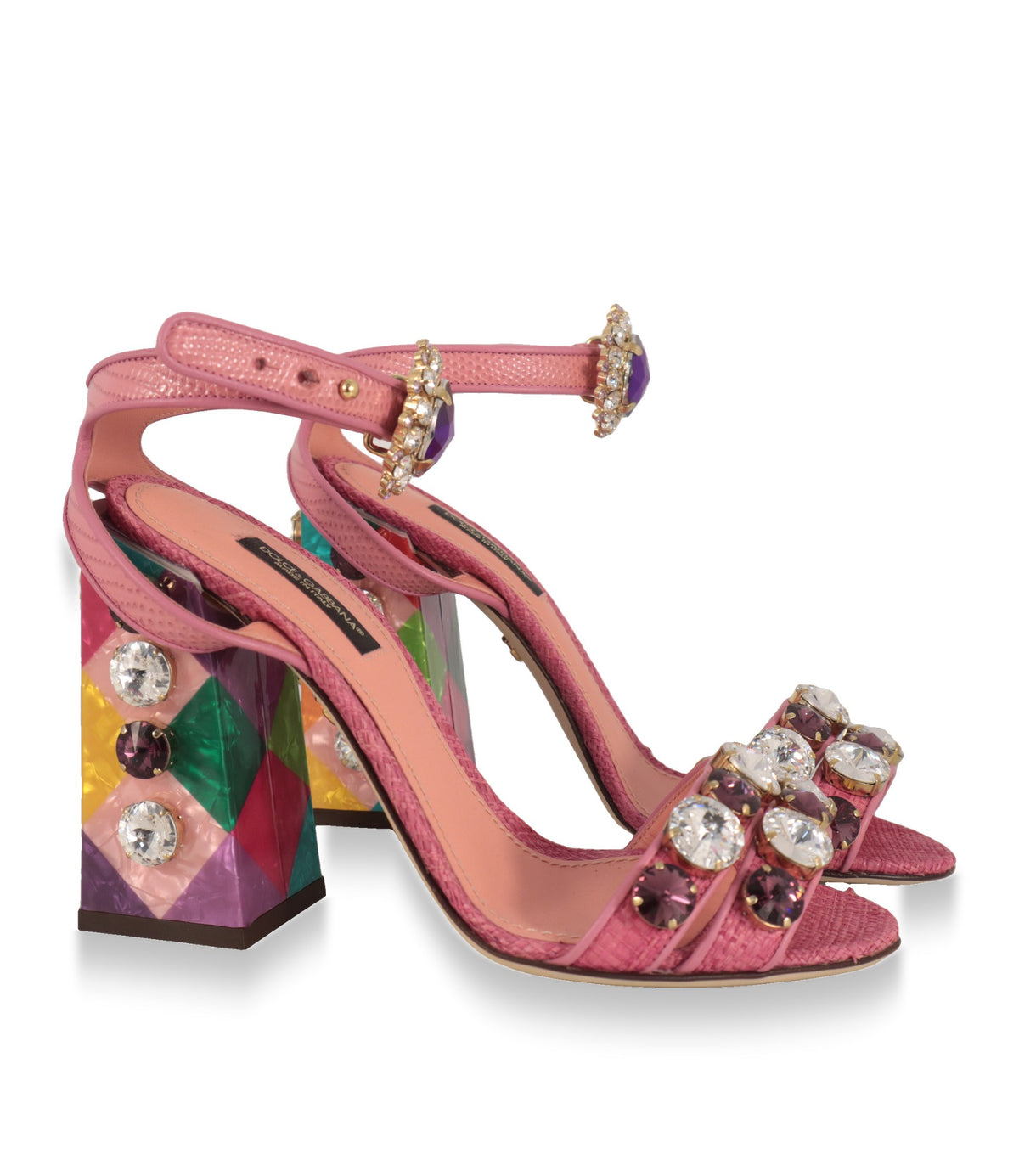 Dolce & Gabbana Sandaletten Größe 36 in Rosa mit Schmucksteinen, seitliche Paaransicht