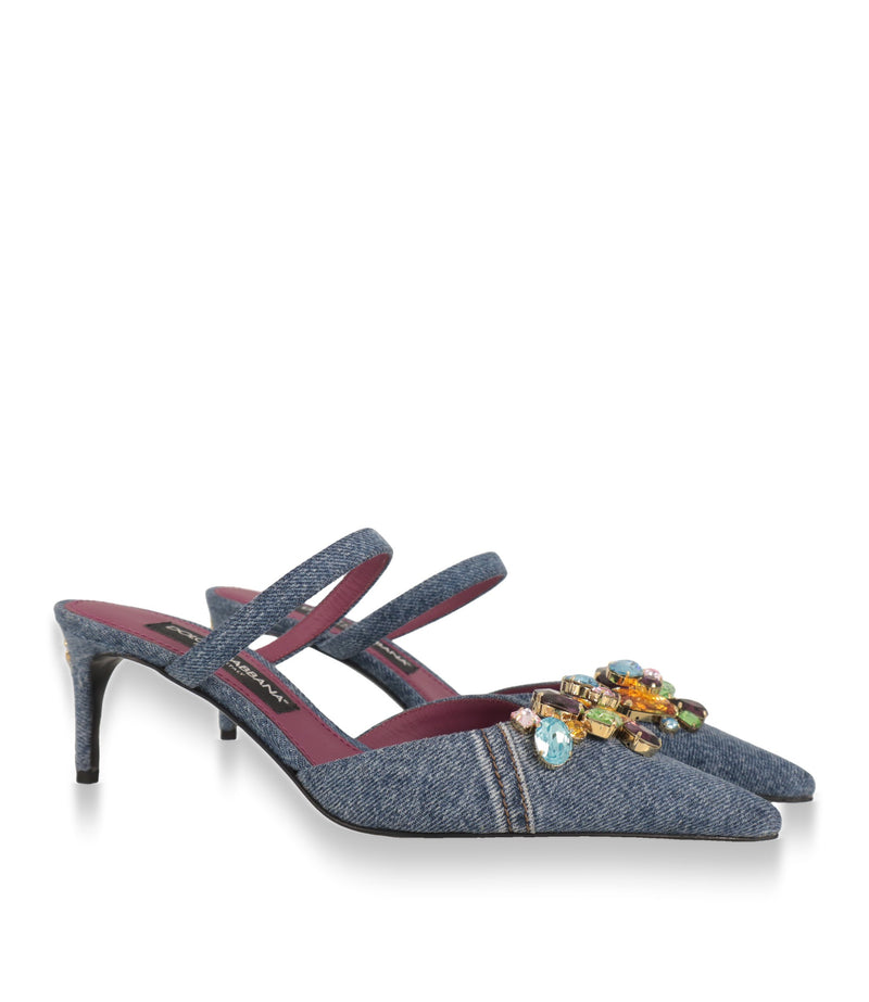 Dolce & Gabbana Mules Paar in Denim mit spitzer Kappe und schmalem Absatz