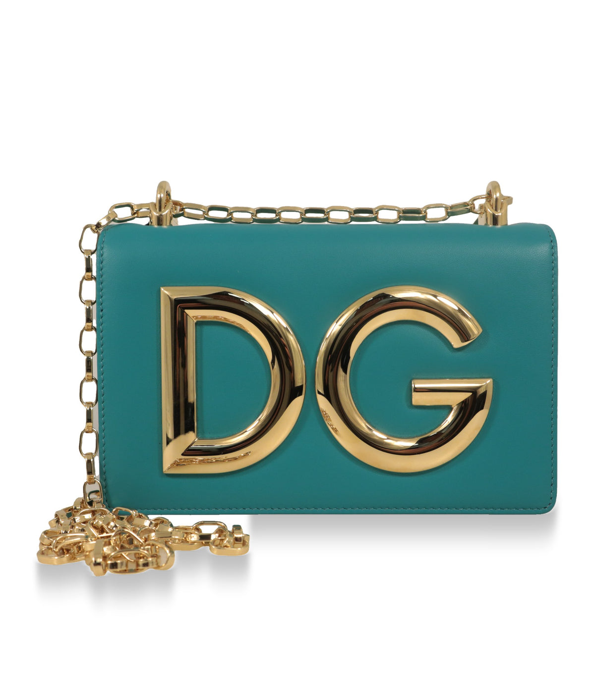 Dolce & Gabbana Schultertasche Türkis mit abnehmbarer goldfarbener Gliederkette