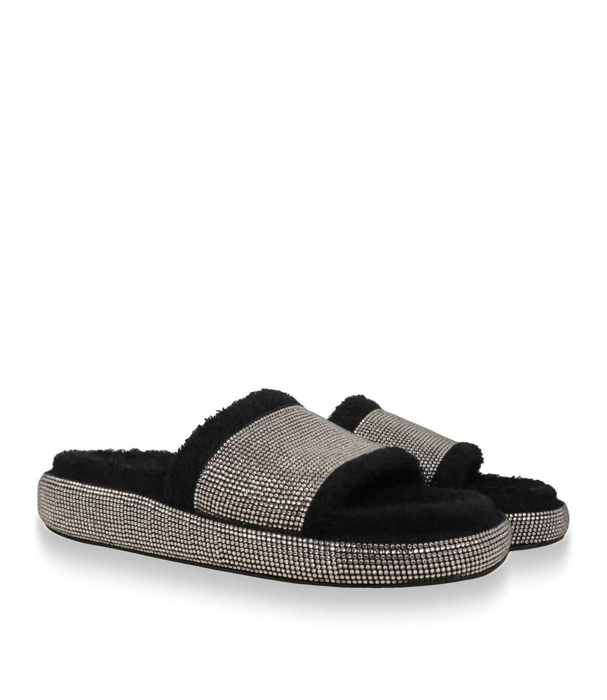 Dolce & Gabbana Pantoletten mit Frottee-Riemen und Kristallsohle, Schrägansicht des Paares