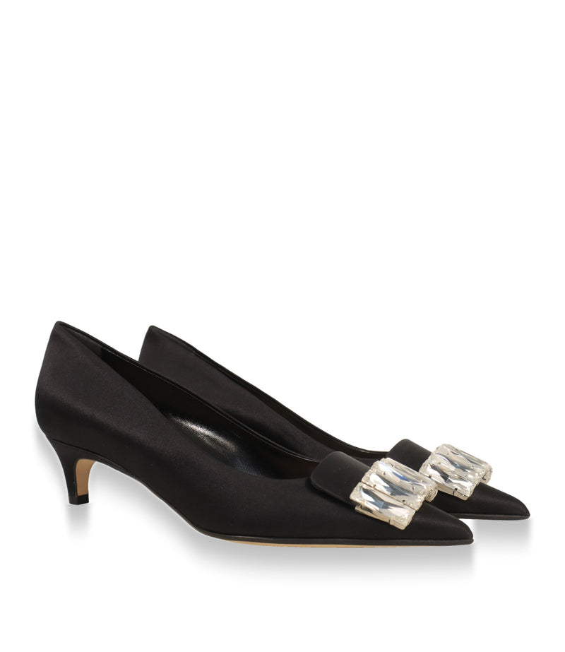 Sergio Rossi Pumps Paar in Schwarz mit Kitten Heel und Kristallbesatz
