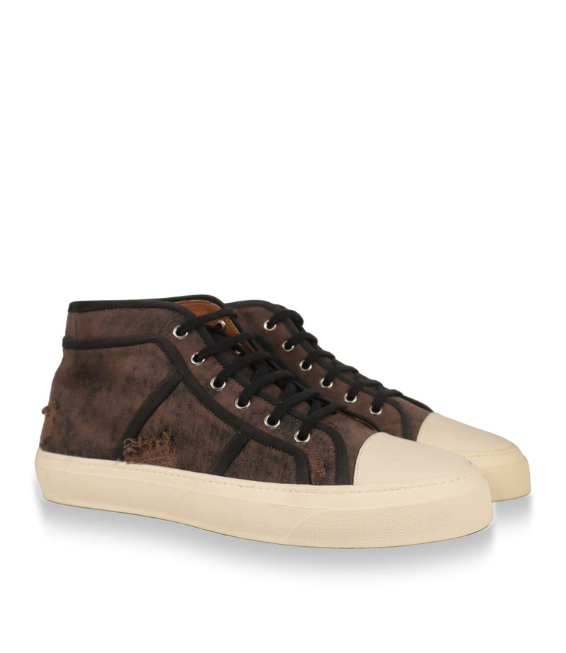 Dolce & Gabbana High-Top Sneaker Paar in Schrägansicht mit weißer Lederkappe