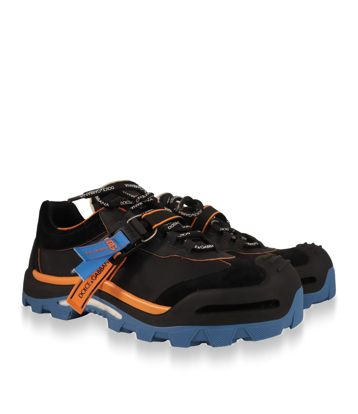 Dolce & Gabbana Sneaker aus Nylon und Wildleder mit blauem Logoband und Klickverschluss, Schrägansicht