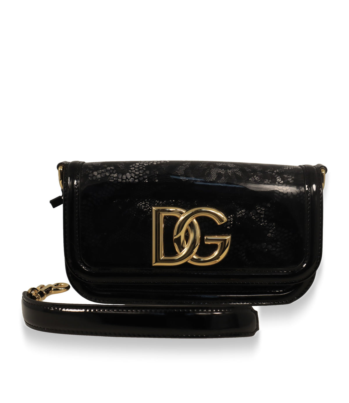 Schwarze Dolce & Gabbana Umhängetasche mit abnehmbarem Schulterriemen in Lackoptik