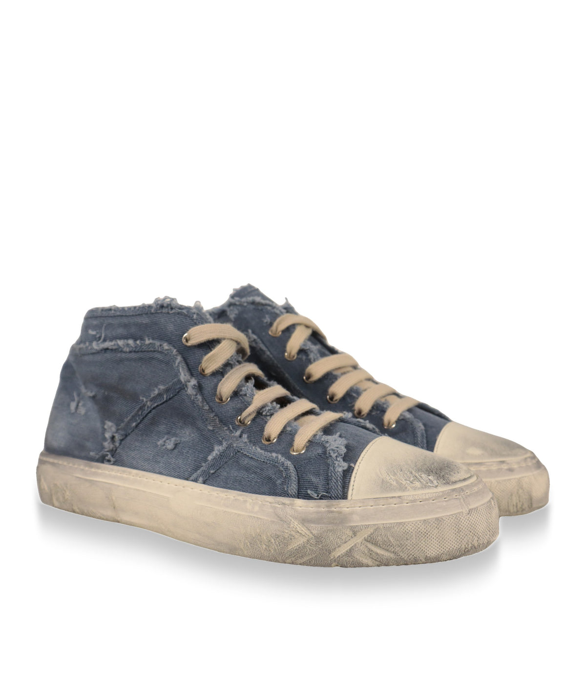 Dolce & Gabbana Herren Sneaker aus Jeansstoff im Used-Look, Paar in Schrägansicht