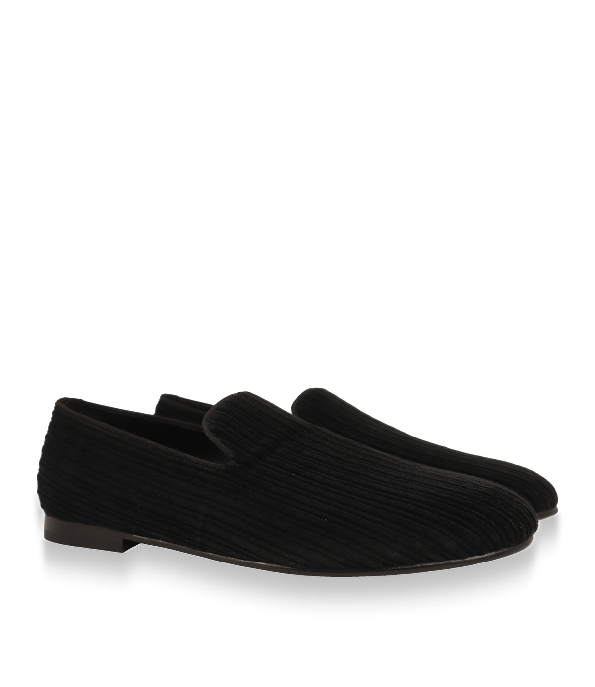 Dolce & Gabbana Loafer Schwarz, Paar in Dreiviertelansicht mit samtiger Kordstruktur