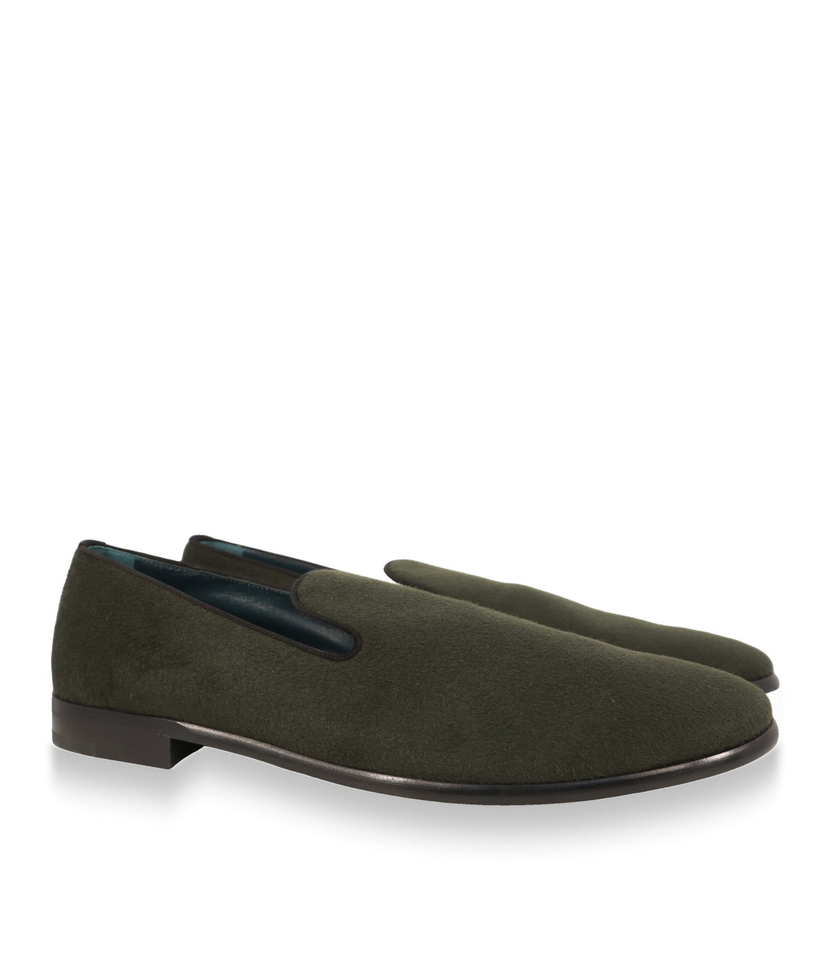 Dolce & Gabbana Herren Slipper in Kaschmir Dunkelgrün, Paar in Schrägansicht