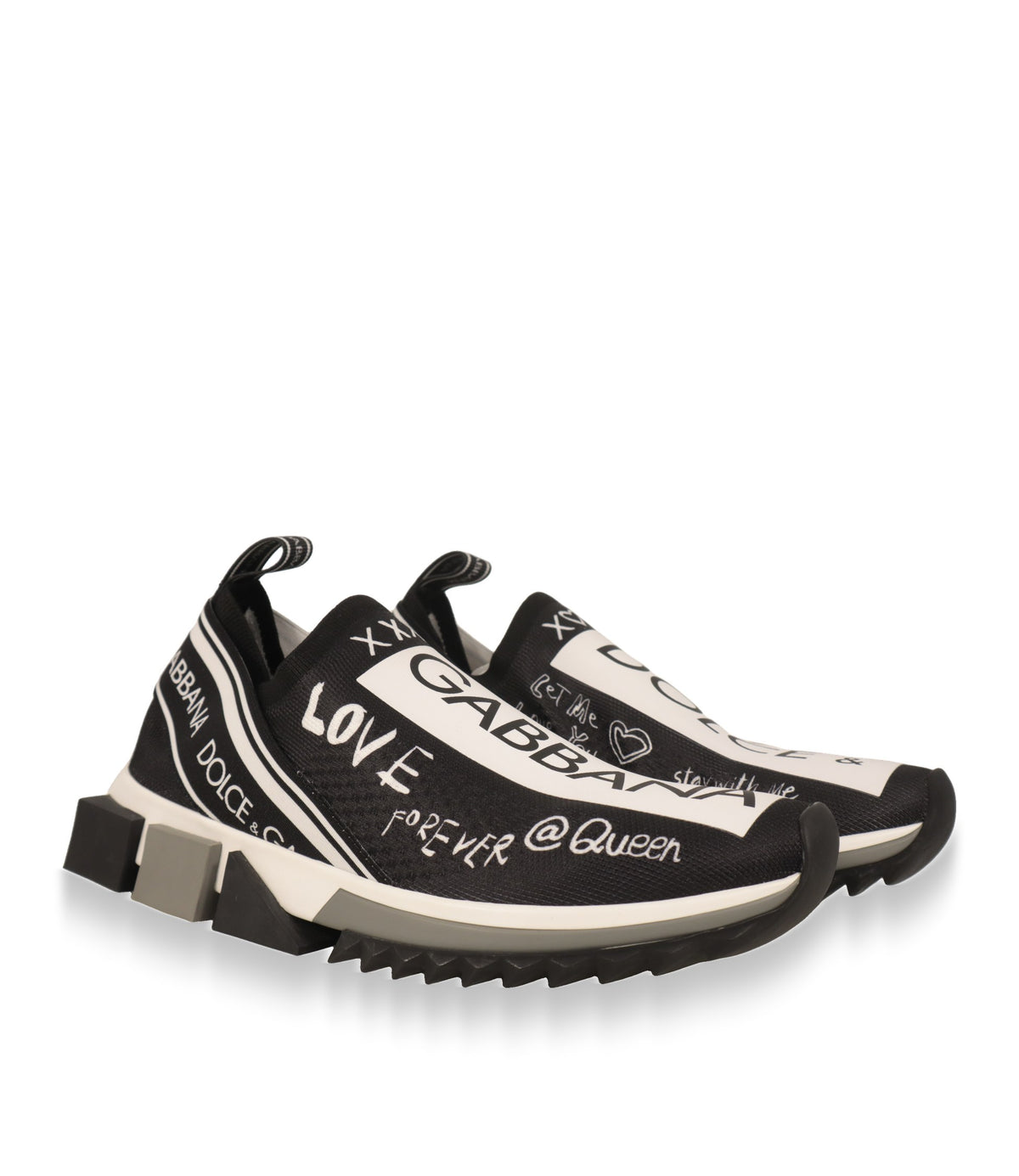 Dolce & Gabbana Sneaker Paar mit Logoband und Love-Forever-Schriftzug, Schrägansicht