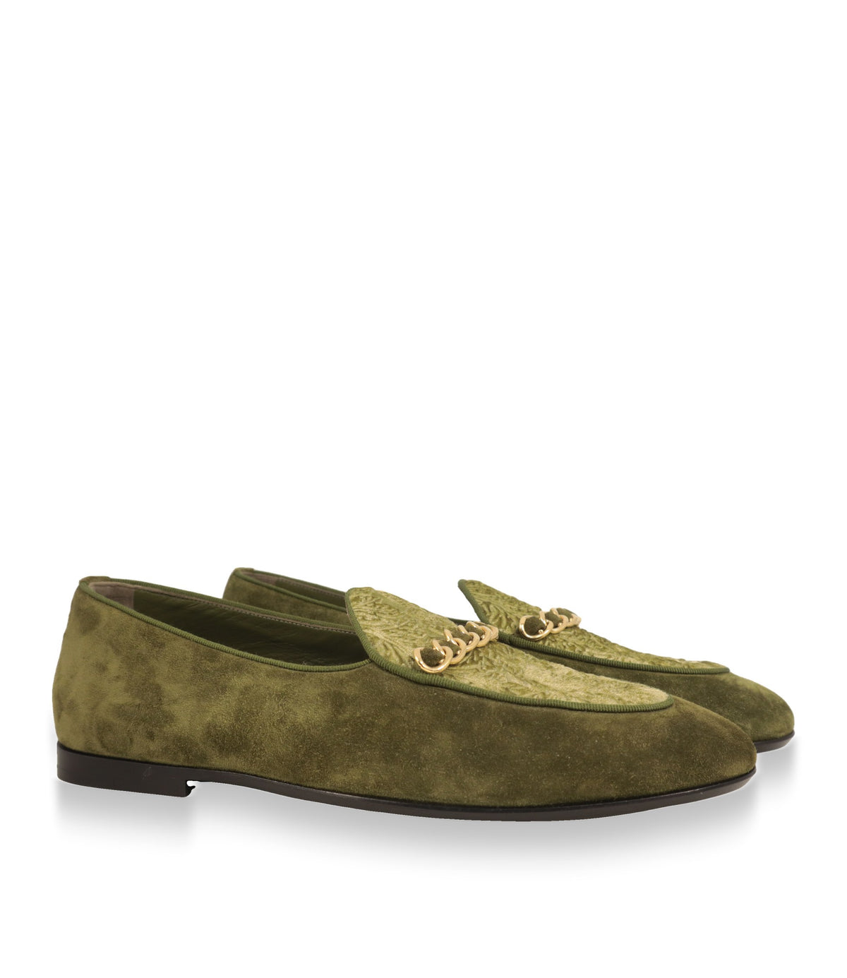 Dolce & Gabbana Loafer Paar aus Wildleder und Samt mit goldener Kette