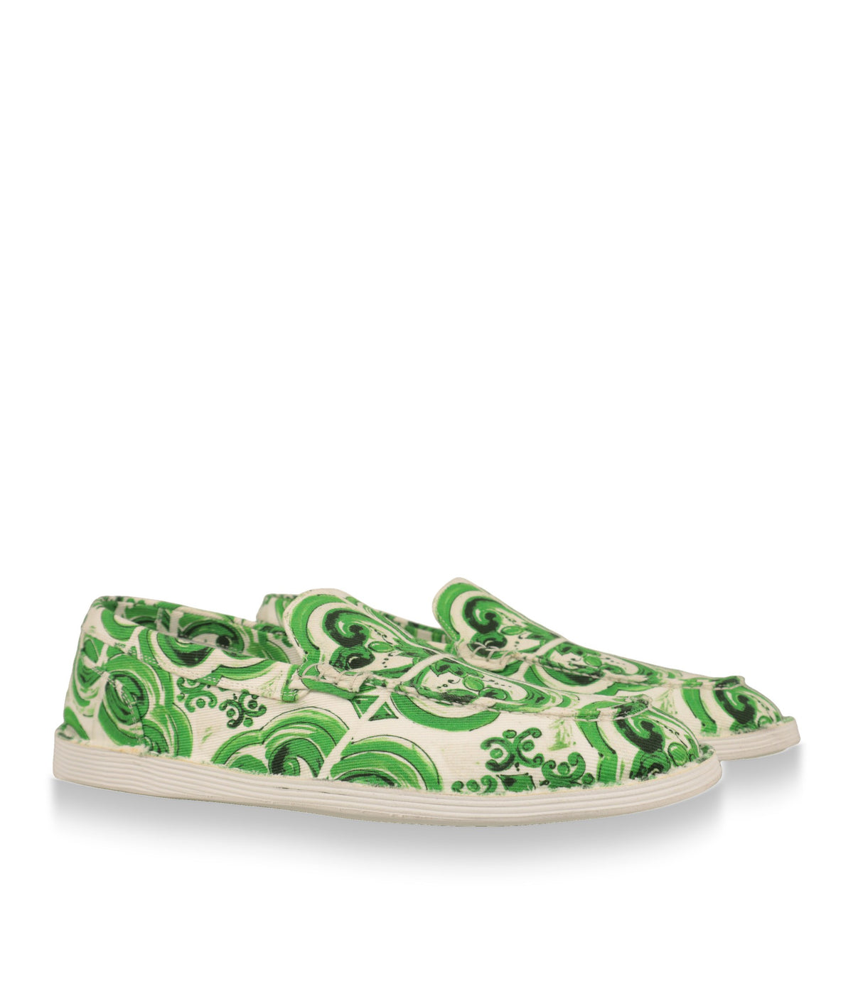 Dolce & Gabbana Slip-On Sneaker Paar mit Majolika-Print, Dreiviertelansicht