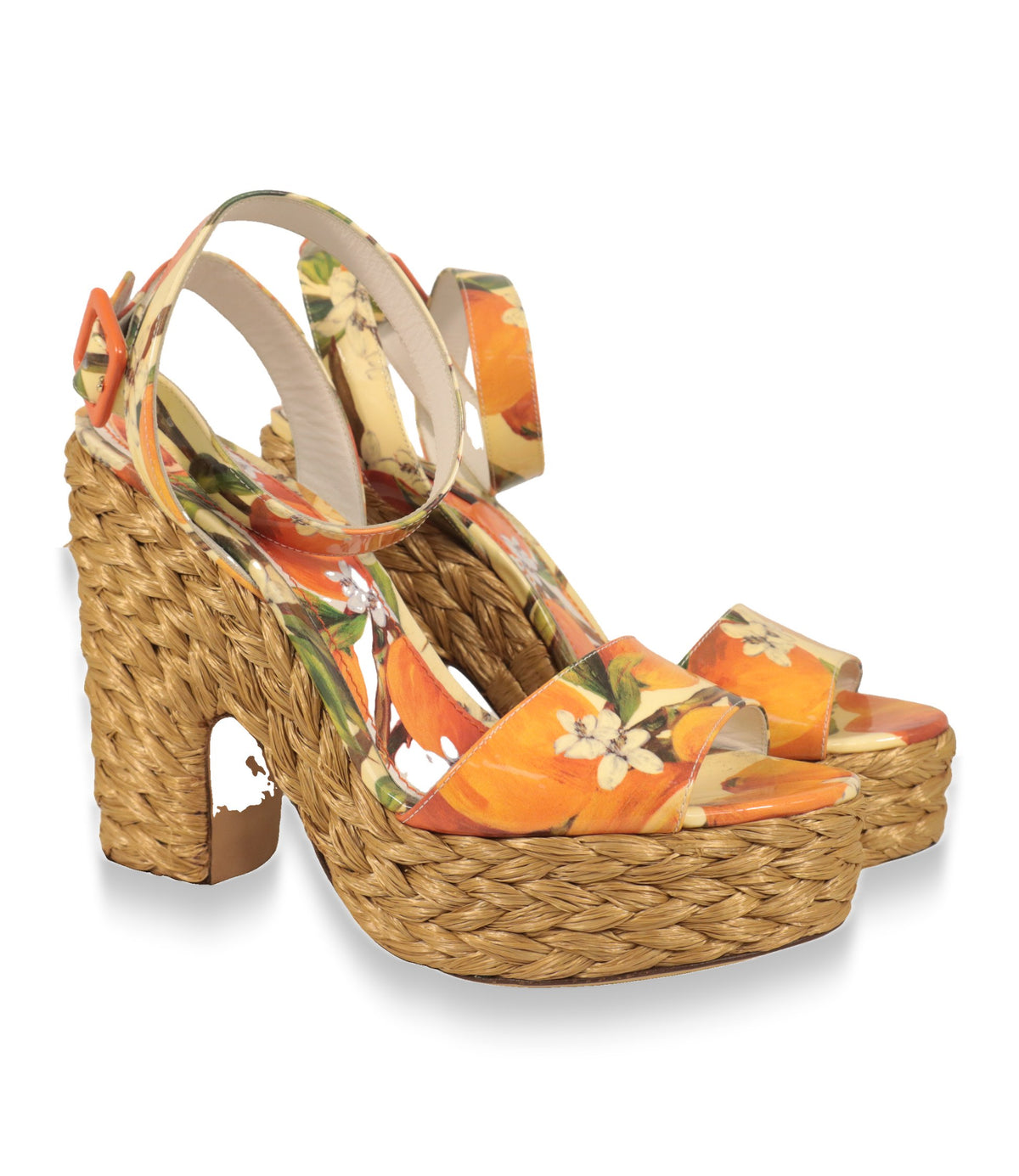 Dolce & Gabbana Plateau-Sandalen Größe 40 mit geflochtenem Blockabsatz und Knöchelriemen, Paaransicht