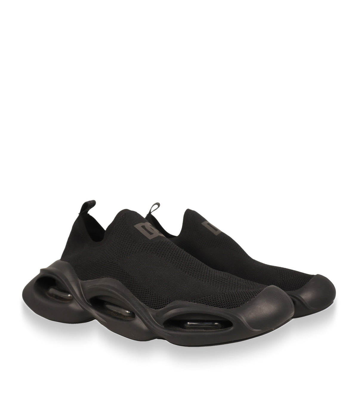 Schwarze Dolce & Gabbana Sneaker aus Strick im Paar, Dreiviertelansicht