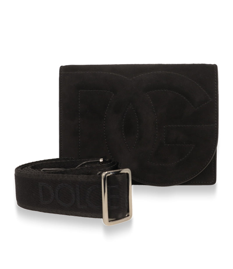 Dolce & Gabbana Umhängetasche Schwarz mit abnehmbarem Textilgurt und silberfarbener Schnalle