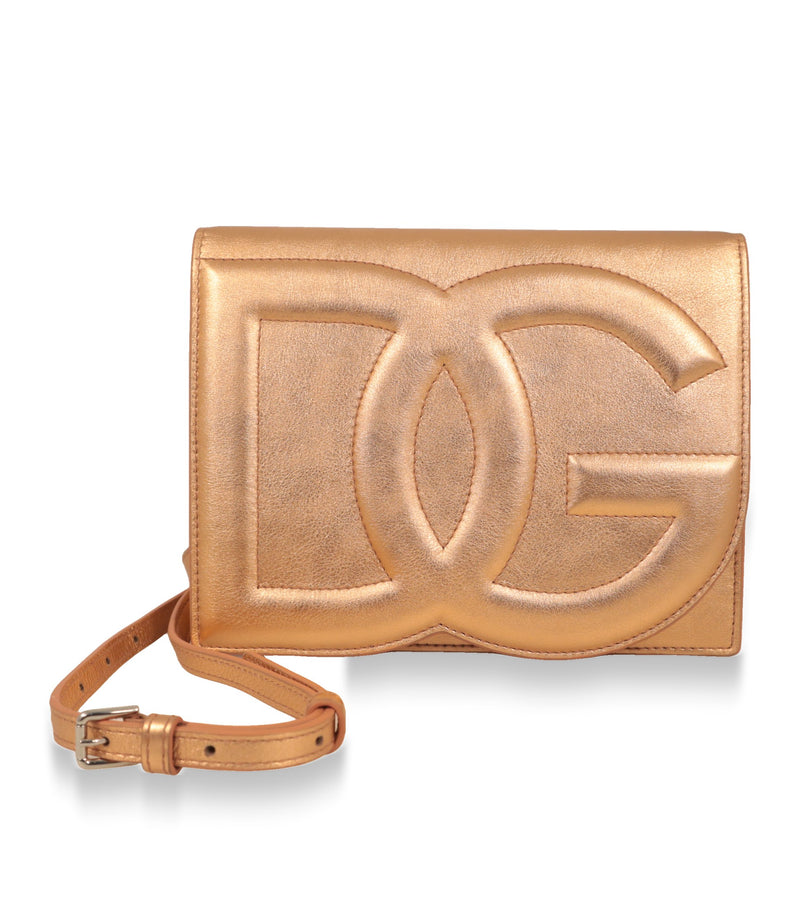 Dolce & Gabbana Umhängetasche Roségold mit abnehmbarem Lederriemen und silberfarbener Dornschließe