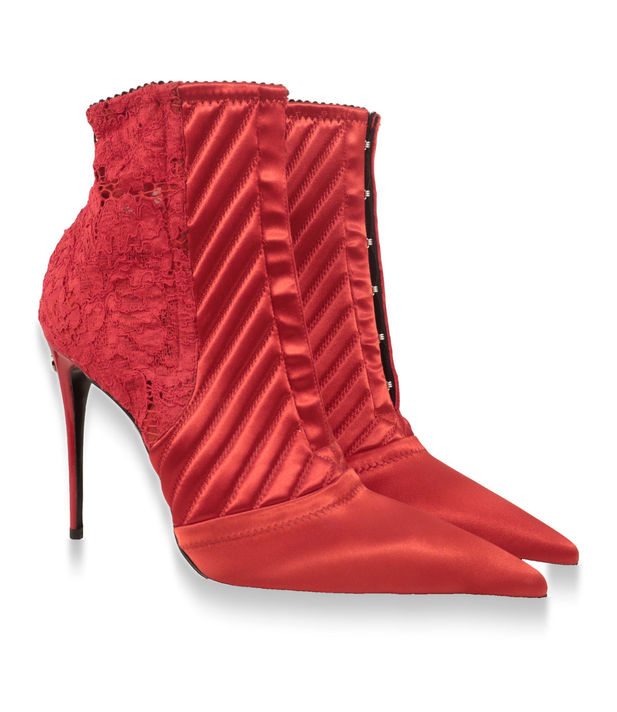 Rote Dolce & Gabbana Stiefeletten Größe 39, Paaransicht mit gestepptem Satinschaft