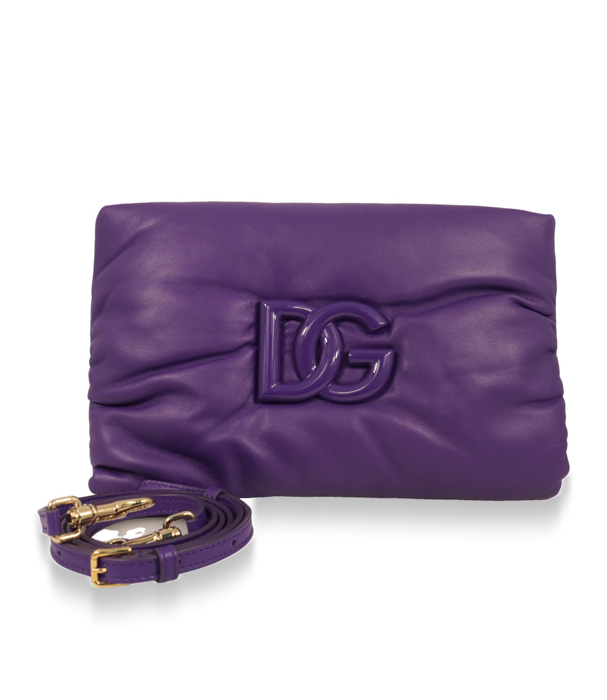 Lila Dolce & Gabbana Schultertasche mit abnehmbarem Lederriemen und goldfarbenen Beschlägen