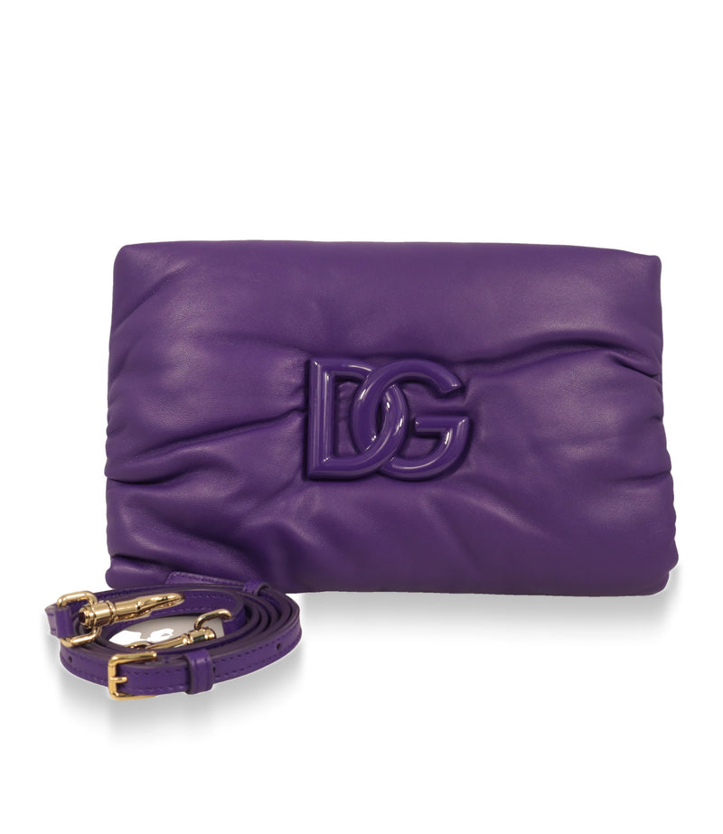Lila Dolce & Gabbana Schultertasche mit abnehmbarem Lederriemen und goldfarbenen Beschlägen