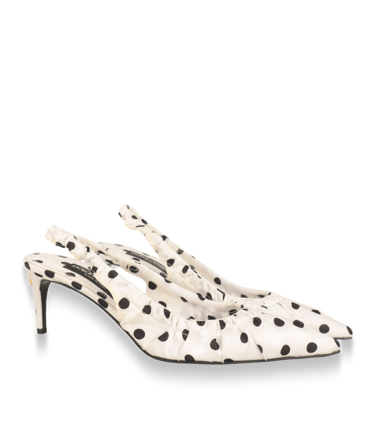 Dolce & Gabbana Slingback Pumps Paar in Weiß gepunktet, Dreiviertelansicht