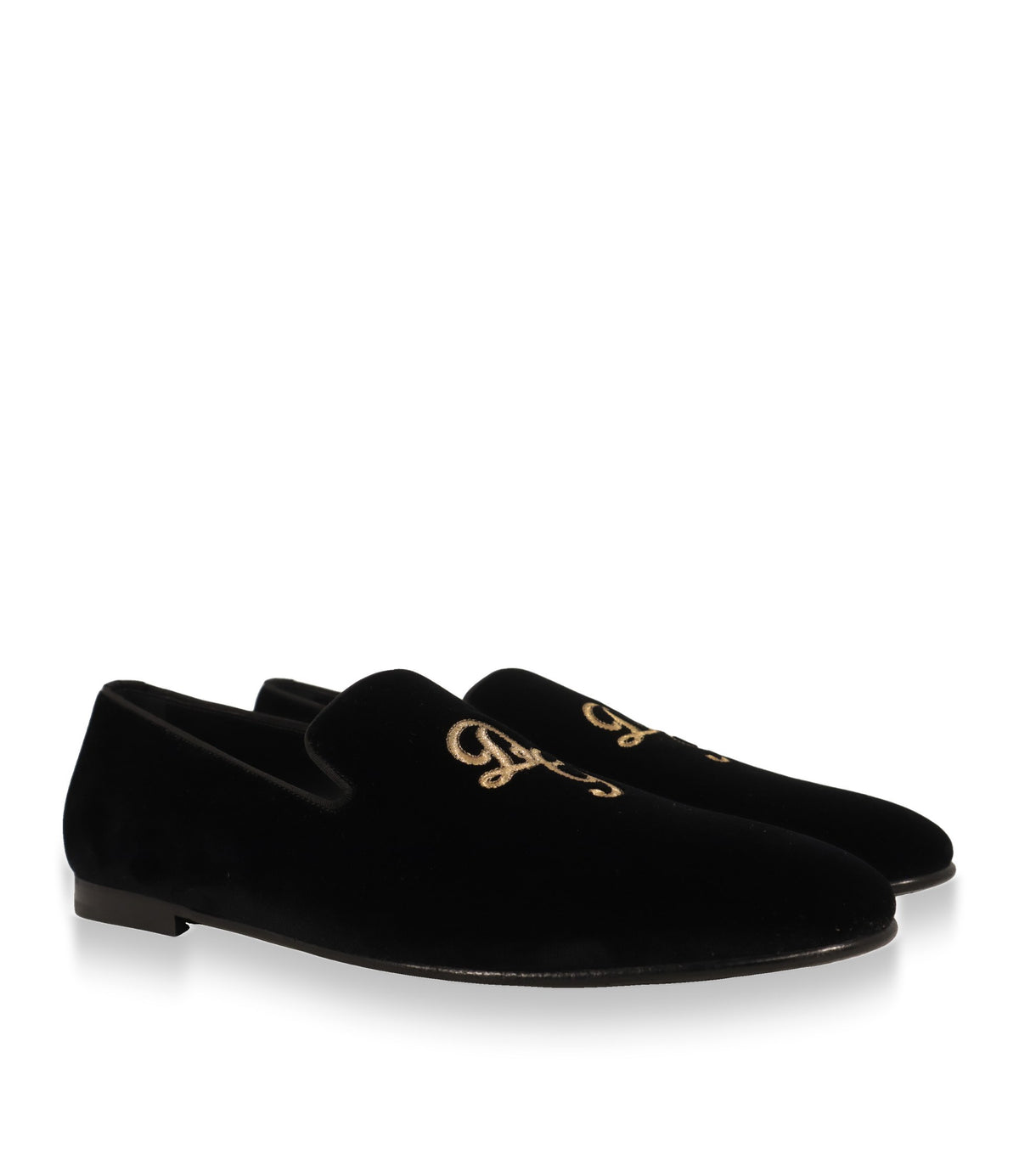 Dolce & Gabbana Herren Slipper Paar aus Samt mit goldener DG-Stickerei