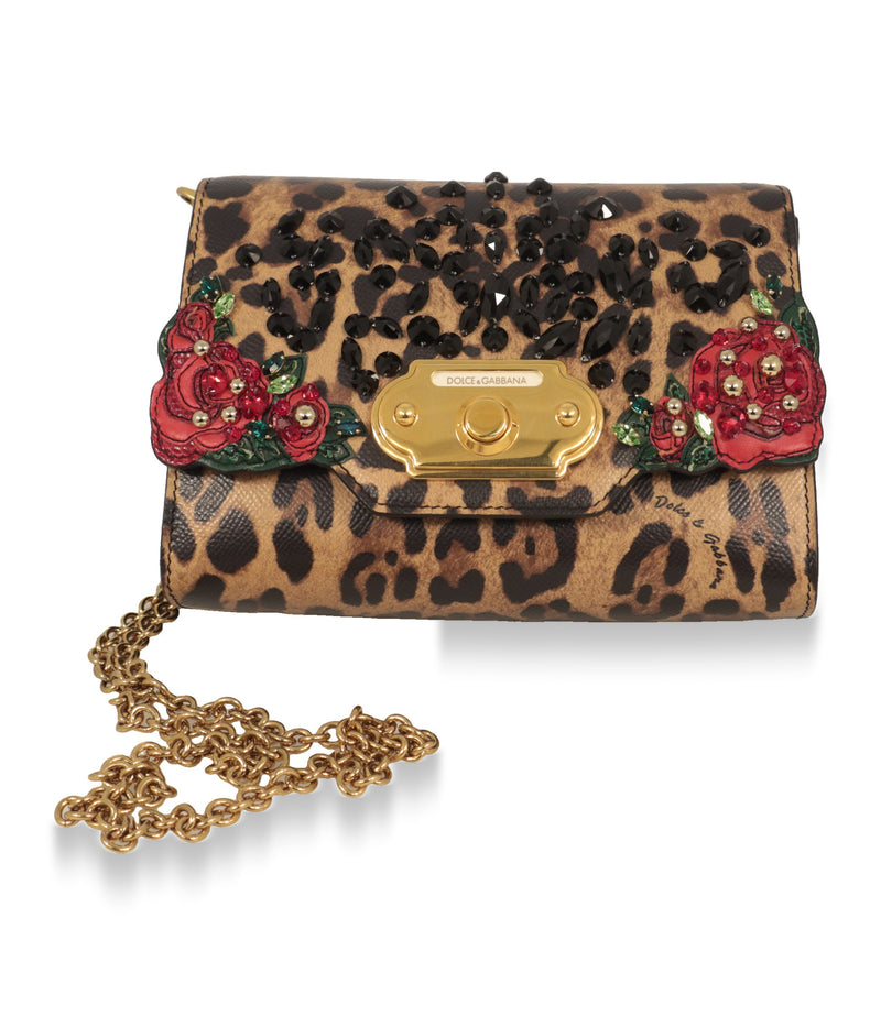 Dolce & Gabbana Crossbody-Tasche aus Kalbsleder mit goldener Gliederkette und Logo-Drehschließe