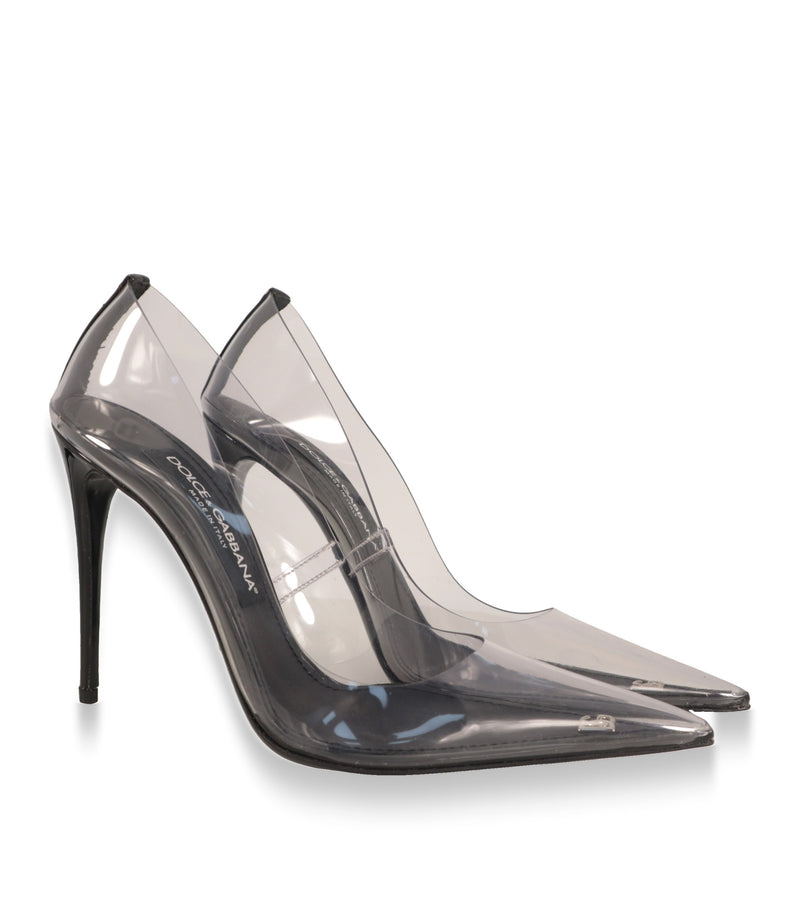Dolce & Gabbana High Heels aus PVC mit spitzer Kappe und DG-Logo, Paaransicht