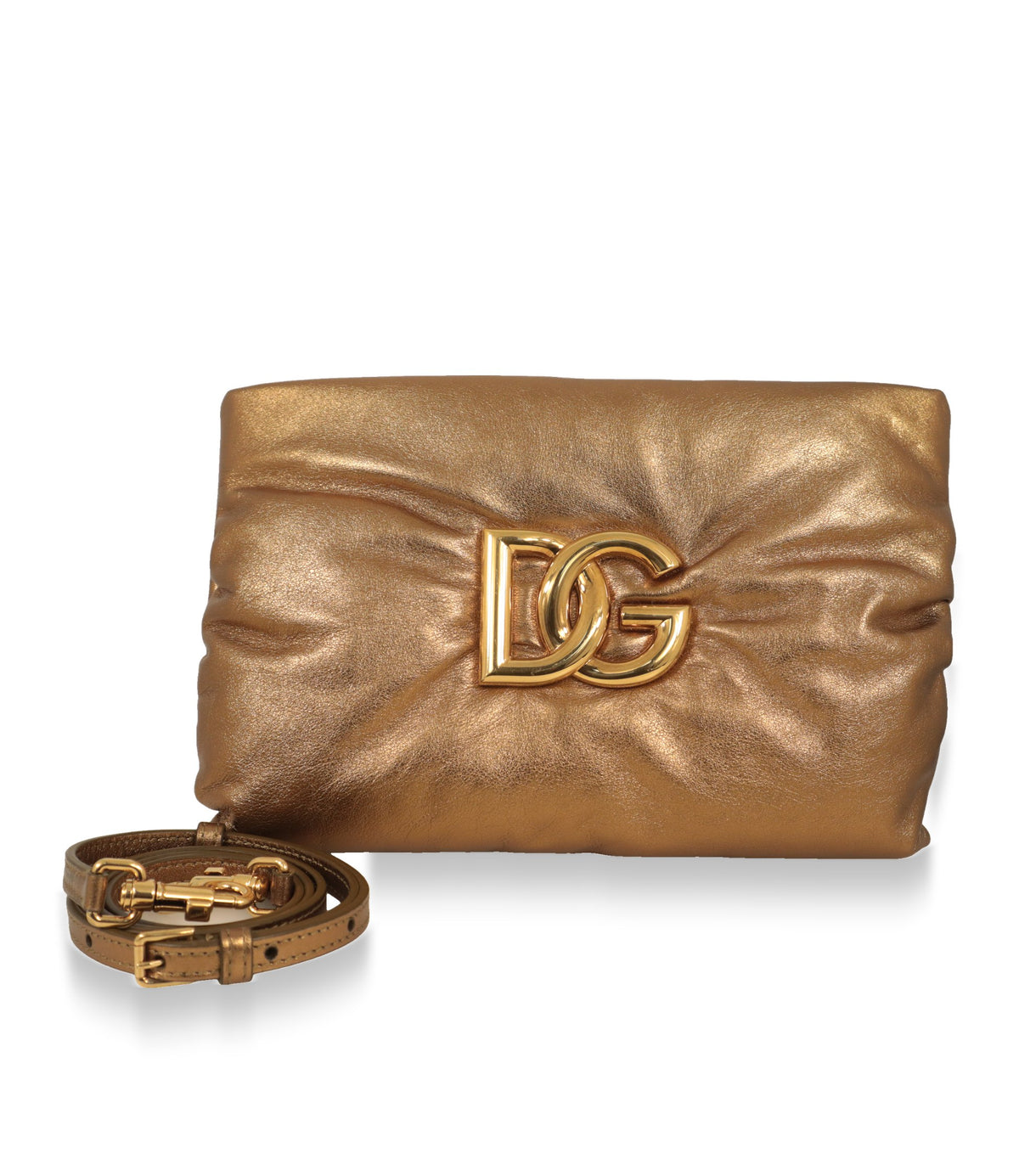 Dolce & Gabbana Schultertasche Bronze mit abnehmbarem Lederriemen und goldfarbenen Karabinern