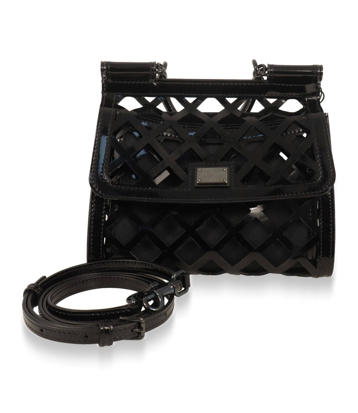 Dolce & Gabbana Schultertasche Schwarz mit abnehmbarem, verstellbarem Lackleder-Riemen