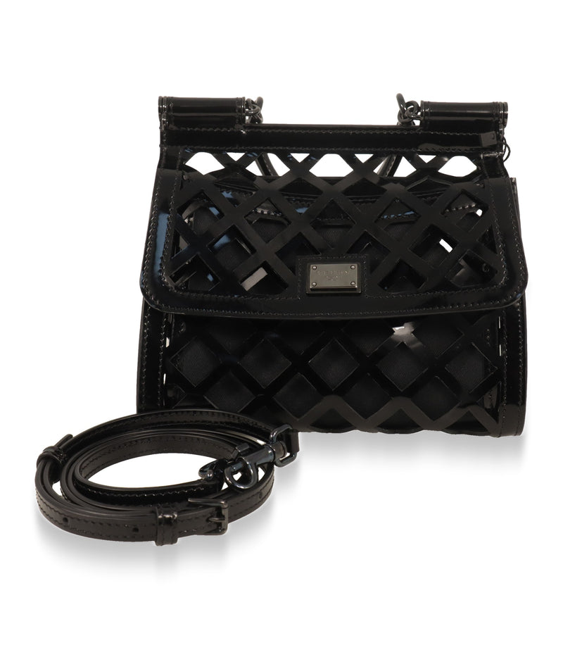 Dolce & Gabbana Schultertasche Schwarz mit abnehmbarem, verstellbarem Lackleder-Riemen