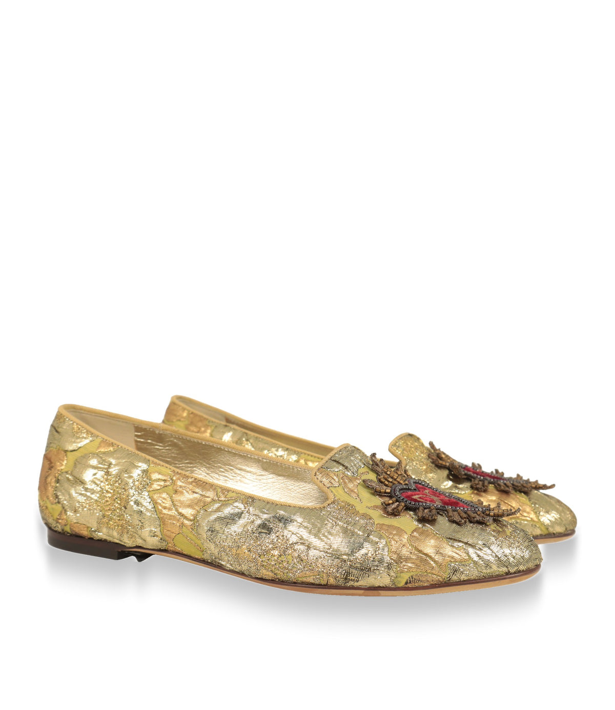 Dolce & Gabbana Slipper Paar in Gold und Silber mit besticktem Herz-Emblem