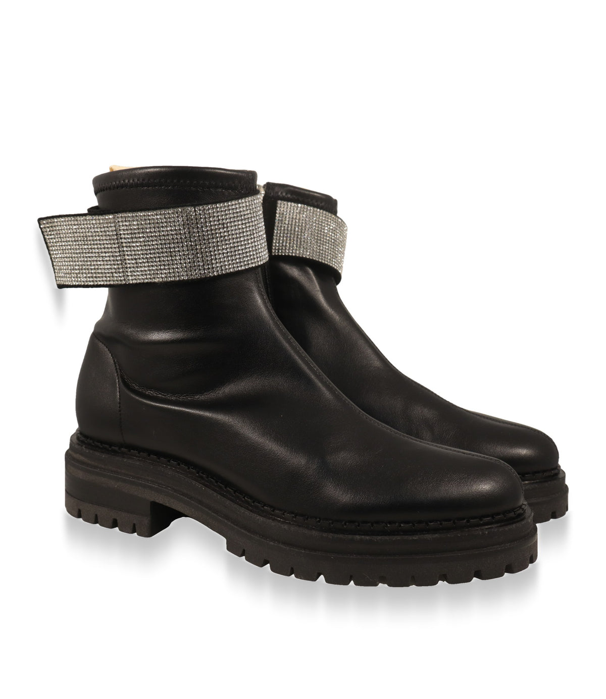 Sergio Rossi Stiefeletten Paar in Schwarz mit Strassband und Profilsohle
