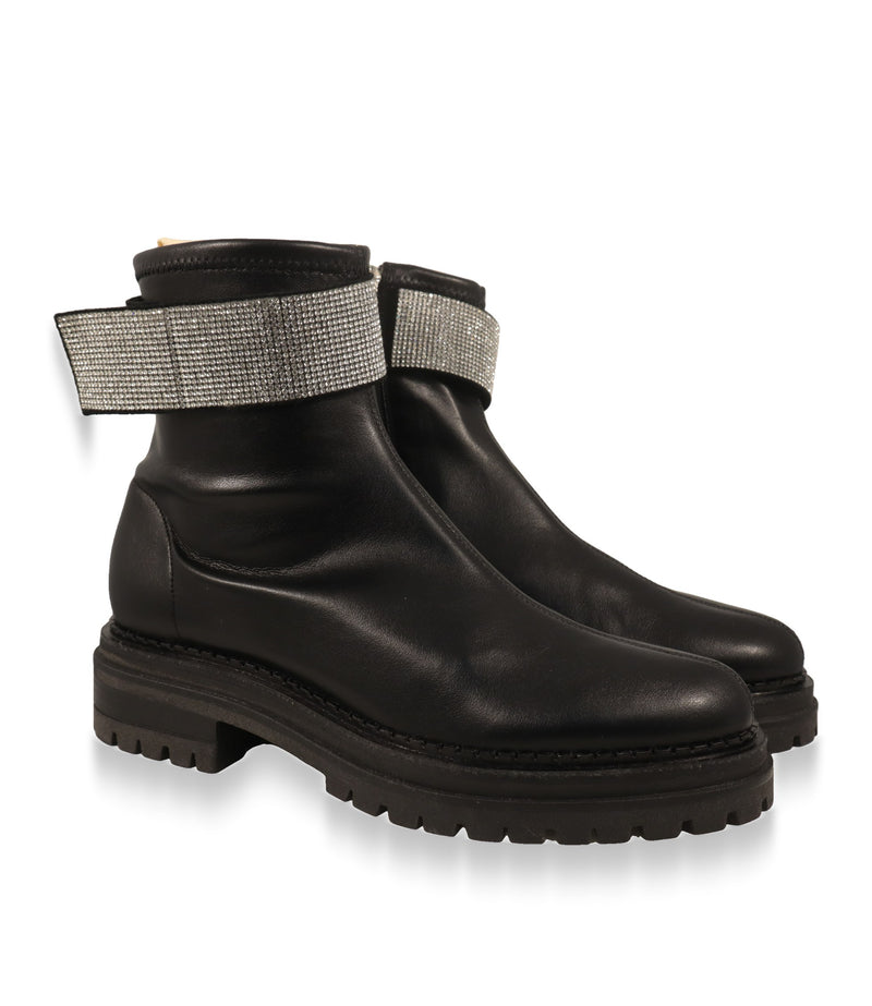 Sergio Rossi Stiefeletten Paar in Schwarz mit Strassband und Profilsohle