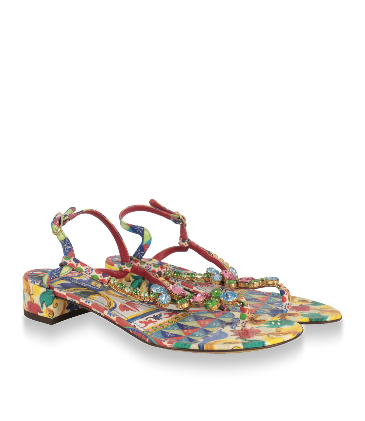 Dolce & Gabbana Sandalen Paar mit Kristallverzierung am T-Steg, schräge Ansicht