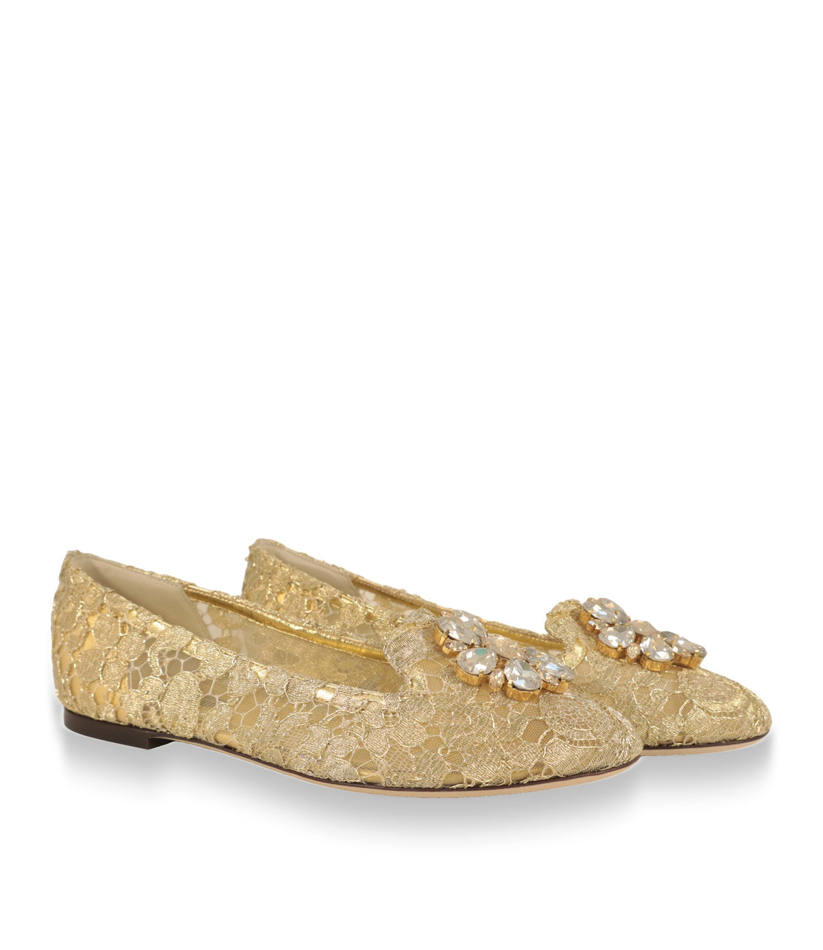 Dolce & Gabbana Damenschuhe in Gold, Spitzenslipper im Paar von schräg vorn