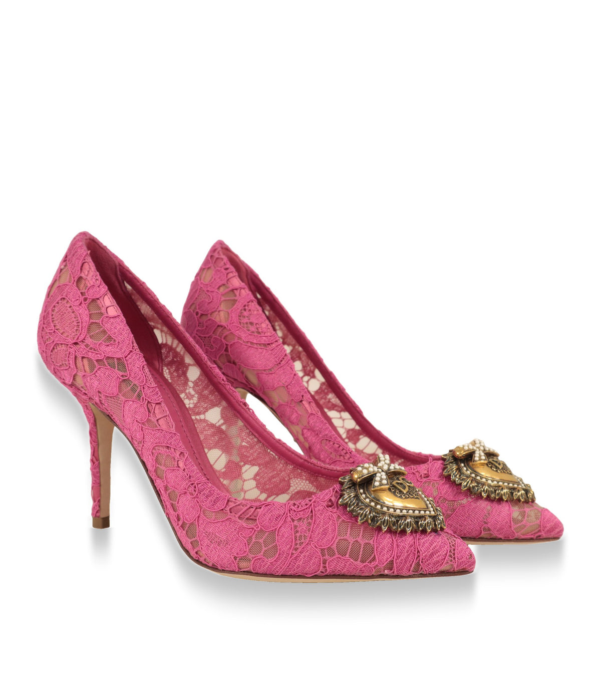 Dolce & Gabbana Pumps Paar in Pink mit goldfarbener Devotion-Herz-Applikation