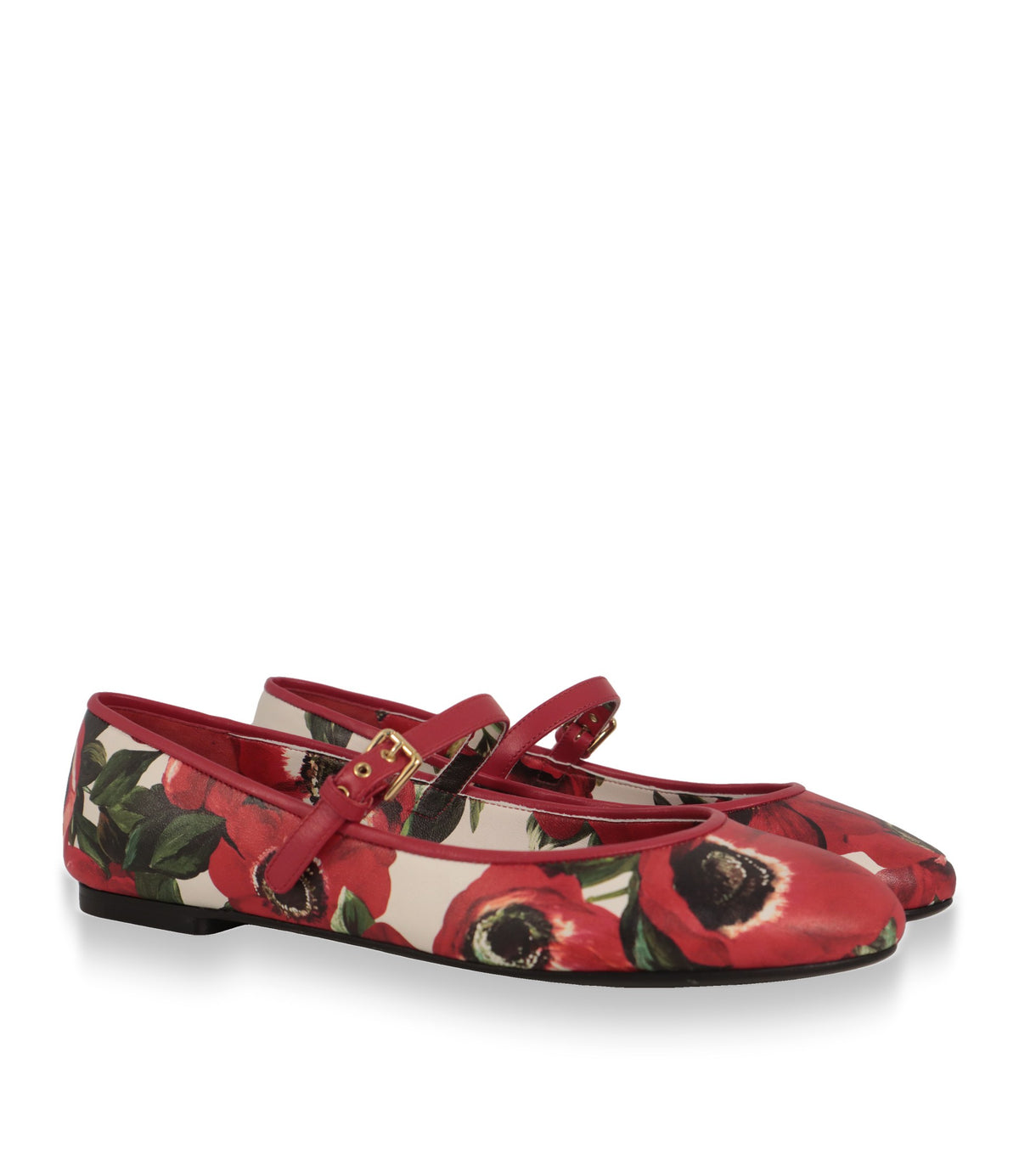 Dolce & Gabbana Ballerinas Paar mit rotem Spangenriemen und goldener Schnalle