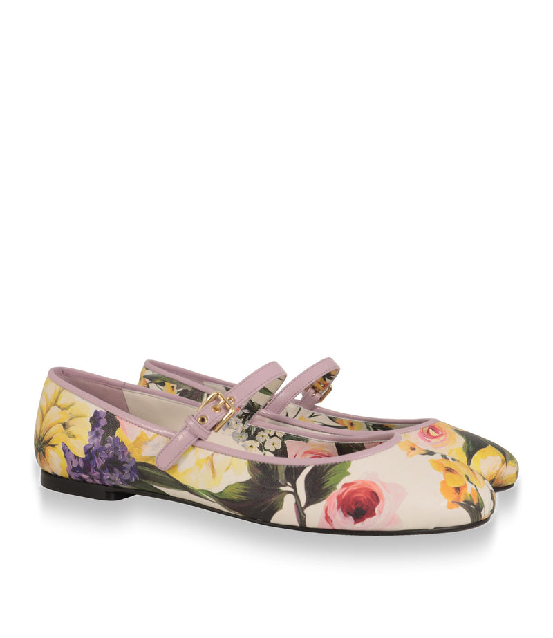 Dolce & Gabbana Ballerinas mit Spangenriemen und Blumenmuster, Dreiviertelansicht des Paars