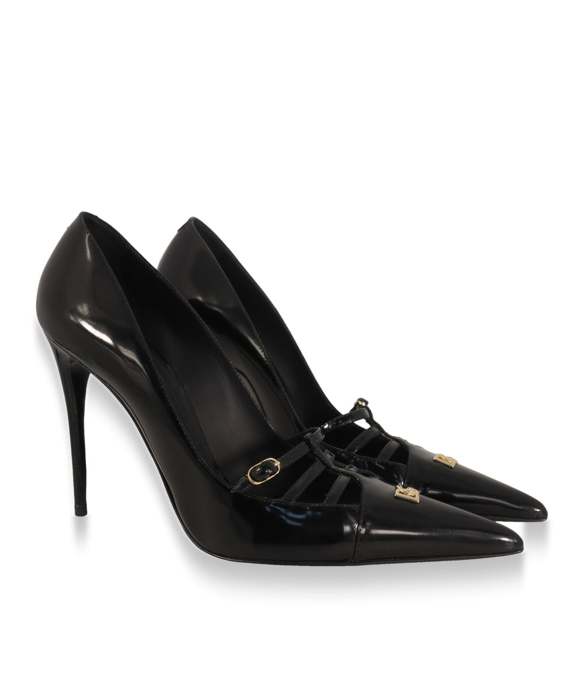 Dolce & Gabbana High Heels schwarz Leder Paar in Schrägansicht