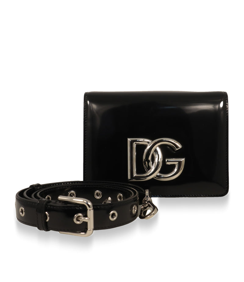 Dolce & Gabbana Umhängetasche Schwarz mit abnehmbarem Lederriemen mit Ösen und Dornschließe
