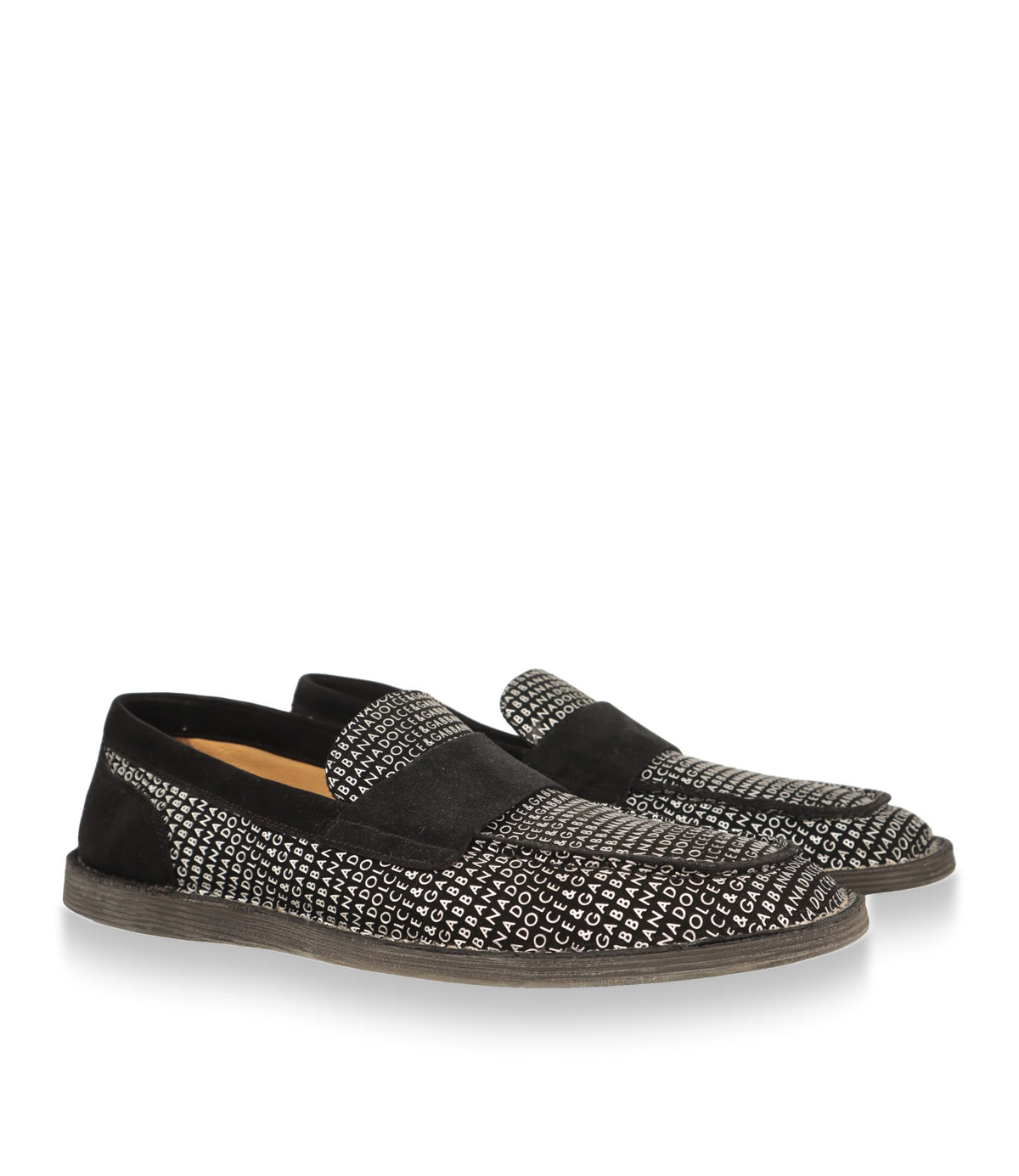 Dolce & Gabbana Herren Loafer Paar aus Wildleder mit silbernem Monogramm-Print